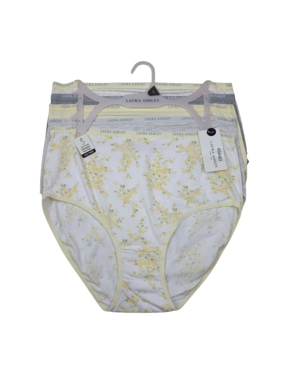 Laura Ashley Womens 5-Pack Tag-Free Panties Size Large Cotton Spandex Yellow